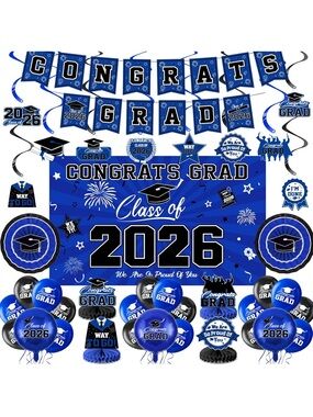 Congrats Grad Party Kit 2026 - Blue Graduation Decorations balloons
